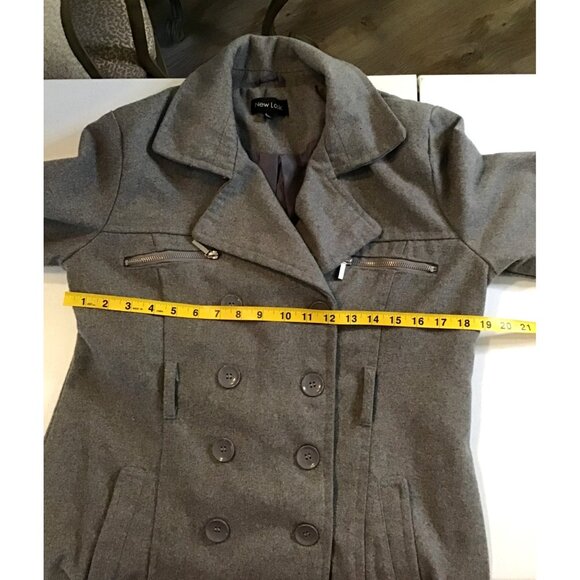 NEW LOOK -WOMEN'S GREY COAT LONG SLEEVE 40% WOOL BUTTON FRONT CLOSURE SIZE LARGE - Picture 5 of 7